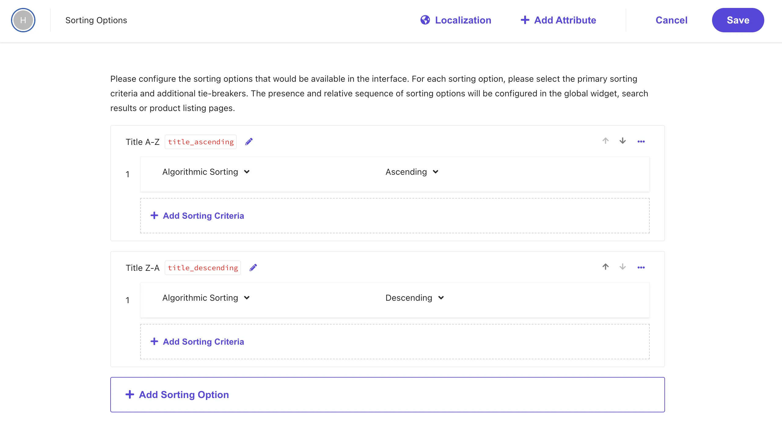 Sorting Options