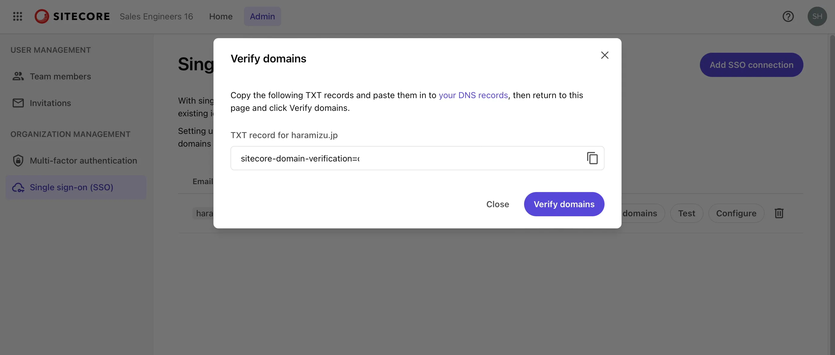 Verify domains