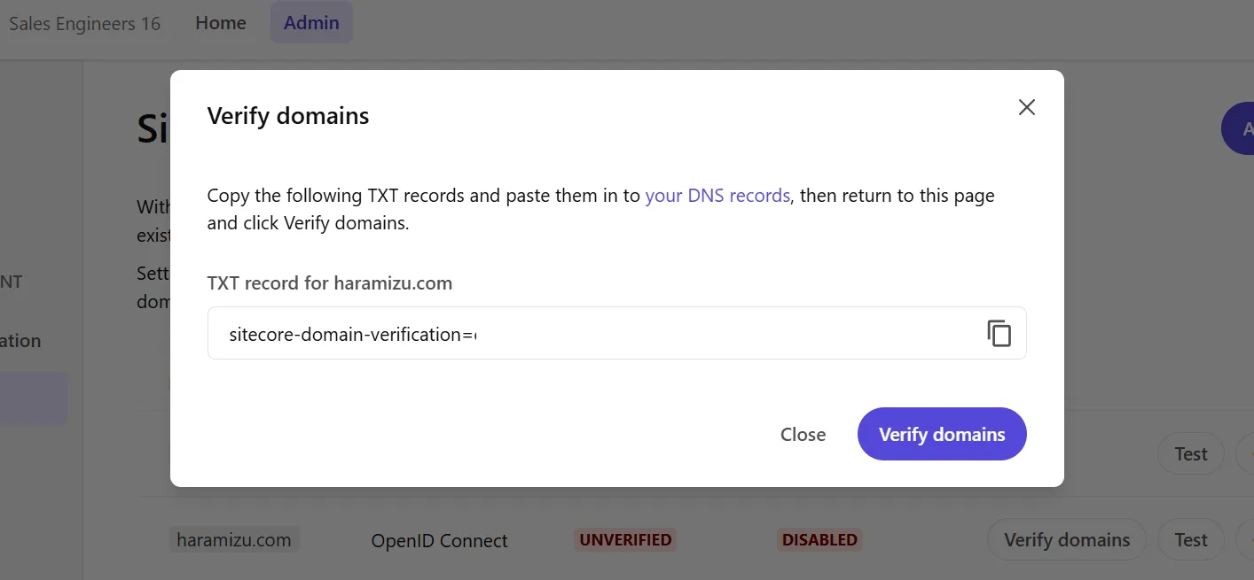 Verify domains