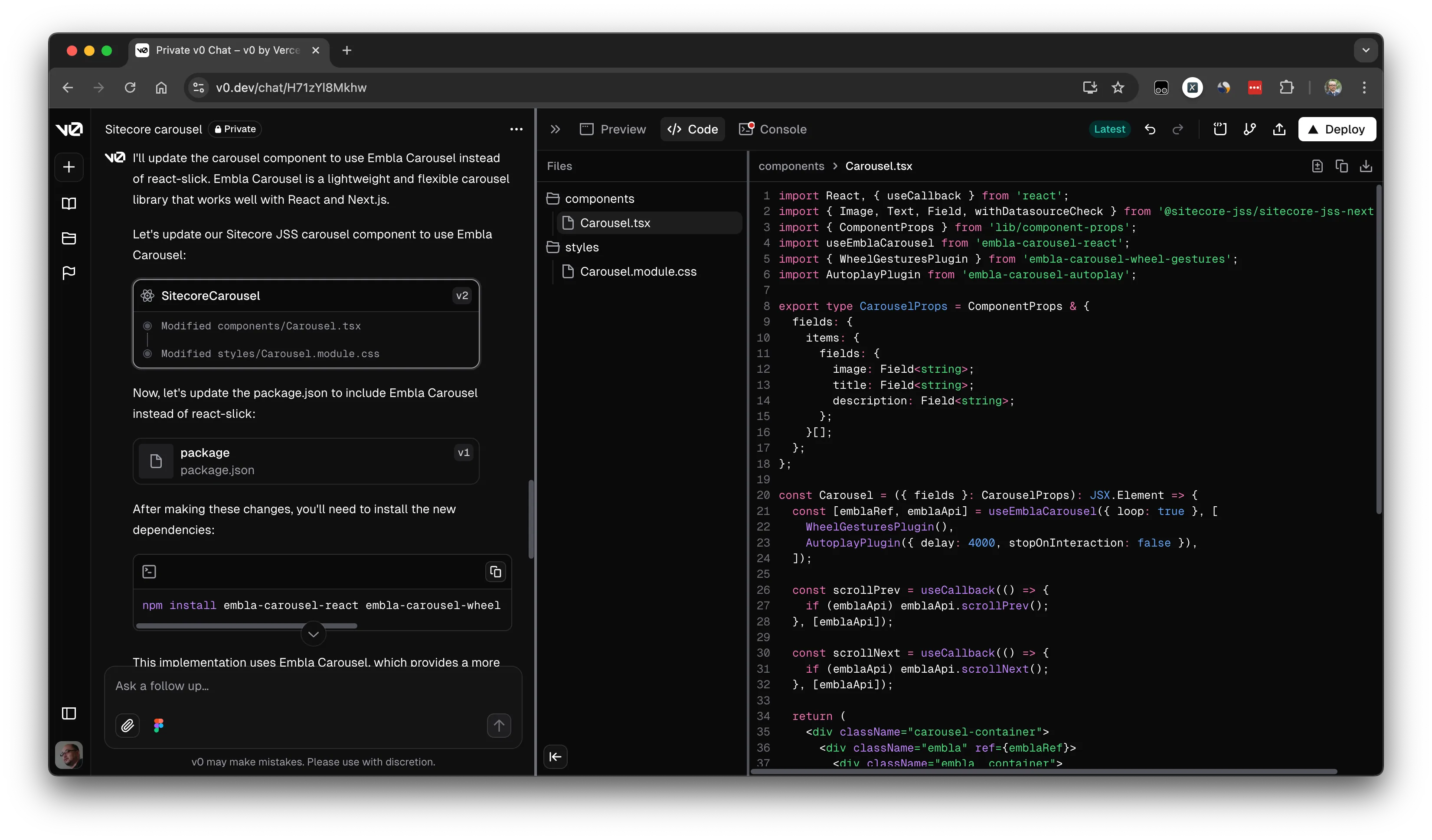 caroucel component embla